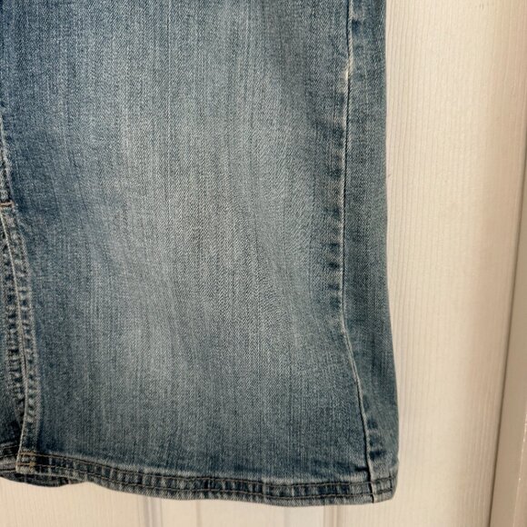 Calvin Klein Vintage Mini Jean Skirt, Blue, Medium Wash with Middle Slit, 2 - Picture 4 of 16